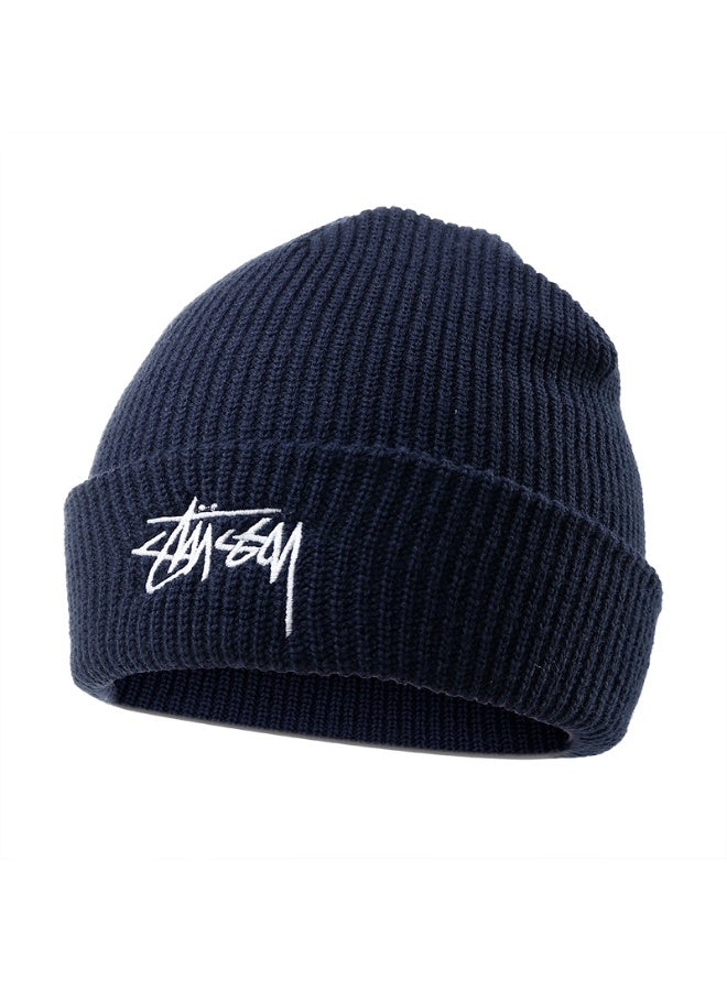 Stüssy Signature Logo Navy Ribbed Knit Beanie – Streetwear Essential